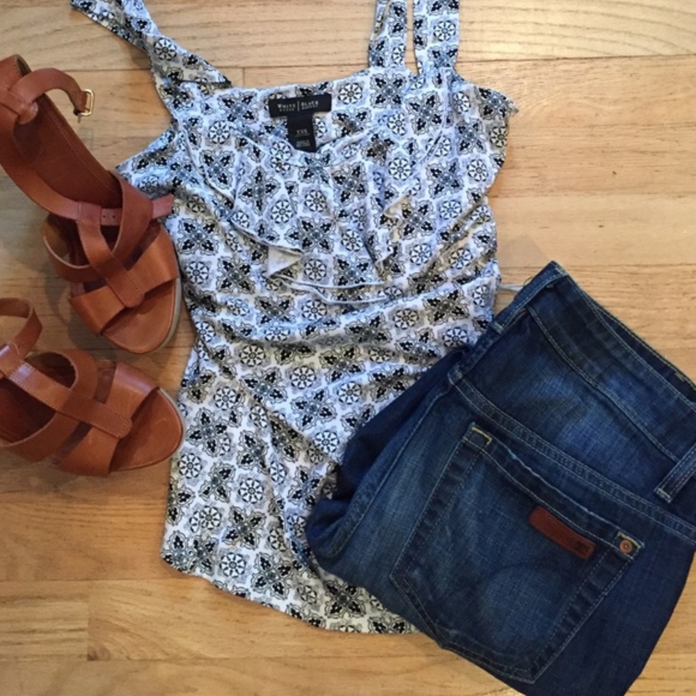 NWOT white and black pattern draped tanktop